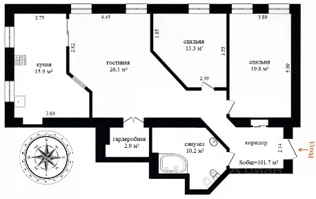 Продается 3-комн. квартира, 101,7 м²