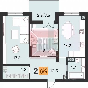 Продается 2-комн. квартира, 65,7 м²
