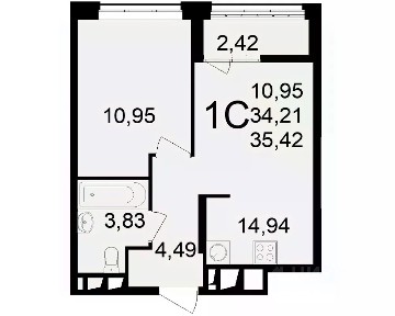 Продается 1-комн. квартира, 35,42 м²