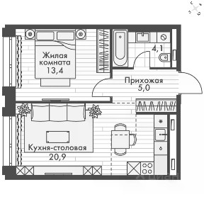 Продается 2-комн. квартира, 43,4 м²