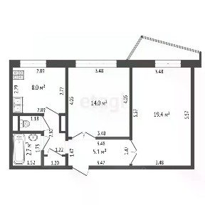 Продается 2-комн. квартира, 53,1 м²