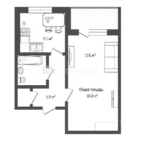 Продается 1-комн. квартира, 30 м²