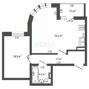 Продается 1-комн. квартира, 52,8 м²