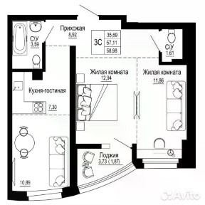 Продается 3-комн. квартира, 57,5 м²