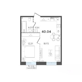 Продается 1-комн. квартира, 40,04 м²