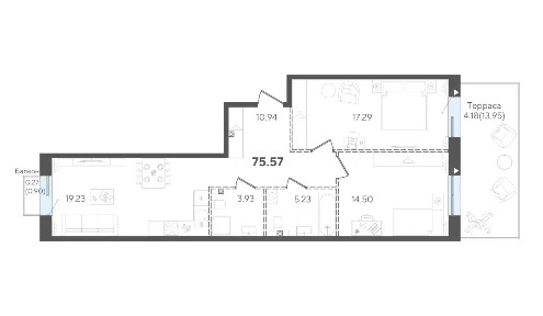 Продается 2-комн. квартира, 75,57 м²