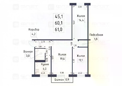 Продается 3-комн. квартира, 61 м²