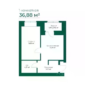 Продается 1-комн. квартира, 36,88 м²