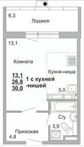 Продается студия, 30 м²