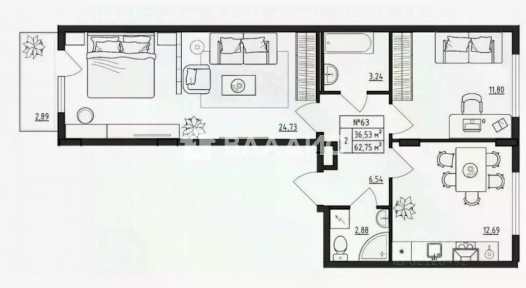Продается 2-комн. квартира, 61 м²