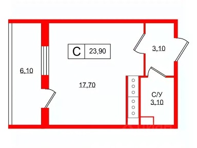 Продается студия, 23,9 м²