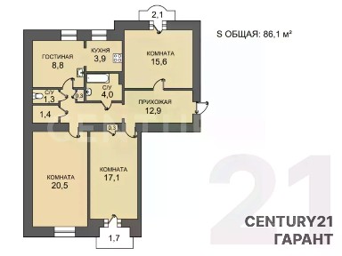 Продается 3-комн. квартира, 86,1 м²