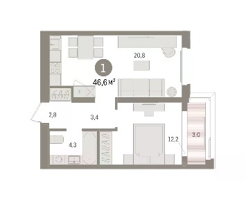Продается 2-комн. квартира, 46,55 м²