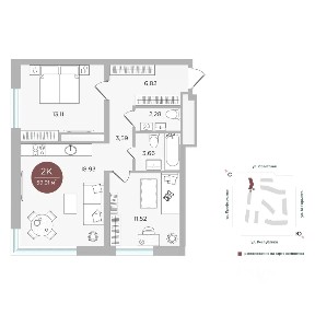Продается 2-комн. квартира, 59,91 м²