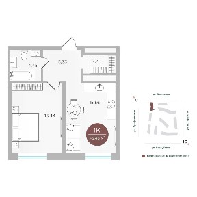 Продается 1-комн. квартира, 43,48 м²