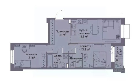 Продается 2-комн. квартира, 64,3 м²
