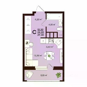 Продается студия, 29,3 м²