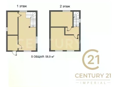 Продается 2-этажный дом, 59 м²