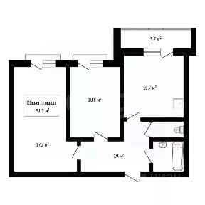 Продается 2-комн. квартира, 51,2 м²