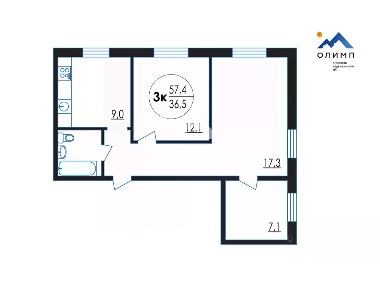 Продается 3-комн. квартира, 57,4 м²
