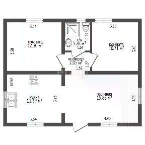 Продается 1-этажный дом, 55,3 м²