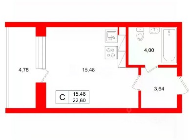 Продается студия, 22,6 м²