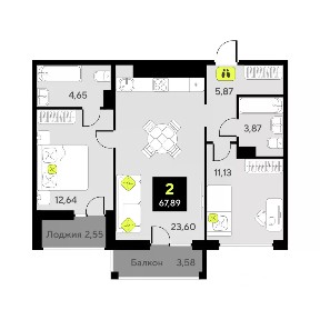 Продается 2-комн. квартира, 61,2 м²