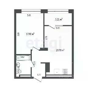Продается 1-комн. квартира, 51,9 м²
