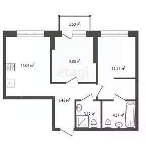 Продается 2-комн. квартира, 50,73 м²