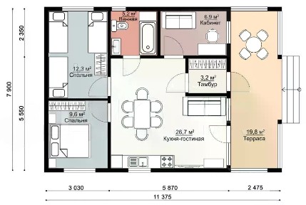 Продается 1-этажный коттедж, 90 м²