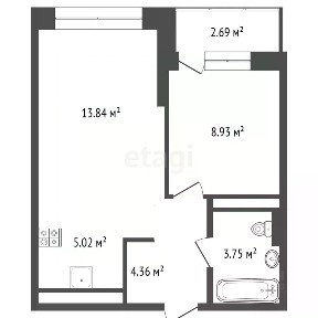 Продается 1-комн. квартира, 38,59 м²