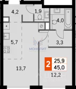 Продается 2-комн. квартира, 45 м²