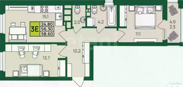 Продается 2-комн. квартира, 56,4 м²