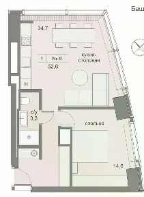Продается 1-комн. квартира, 52,6 м²