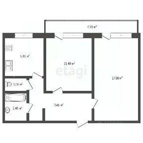 Продается 2-комн. квартира, 46,8 м²
