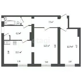 Продается 2-комн. квартира, 56 м²