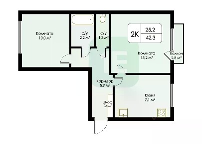 Продается 2-комн. квартира, 42,3 м²