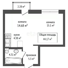 Продается 1-комн. квартира, 44,5 м²