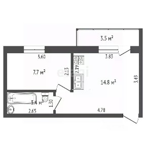 Продается 1-комн. квартира, 25,9 м²