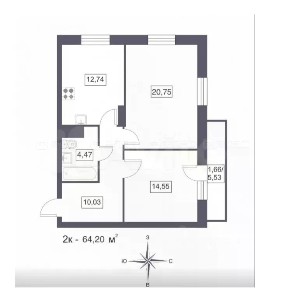 Продается 2-комн. квартира, 64 м²