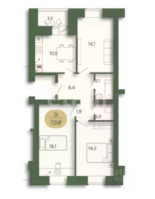 Продается 3-комн. квартира, 72 м²