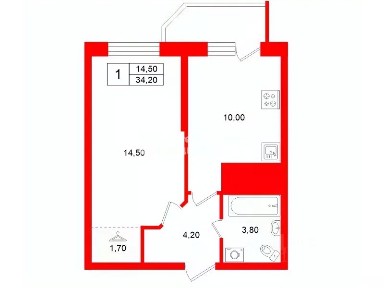 Продается 1-комн. квартира, 34,2 м²