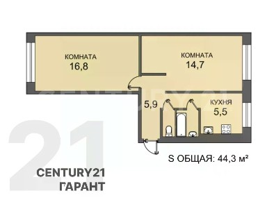 Продается 2-комн. квартира, 44,3 м²