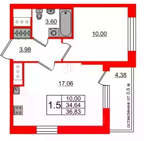 Продается 1-комн. квартира, 34,64 м²