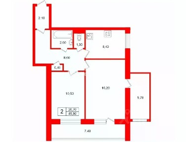 Продается 2-комн. квартира, 49,8 м²