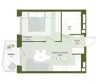 Продается 1-комн. квартира, 36,7 м²