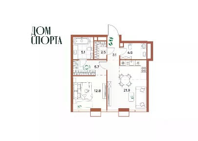 Продается 1-комн. квартира, 56,28 м²