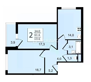 Сдается 2-комн. квартира, 61,2 м²