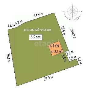 Продается 1-этажный дом, 22 м²