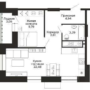 Продается 1-комн. квартира, 46,48 м²